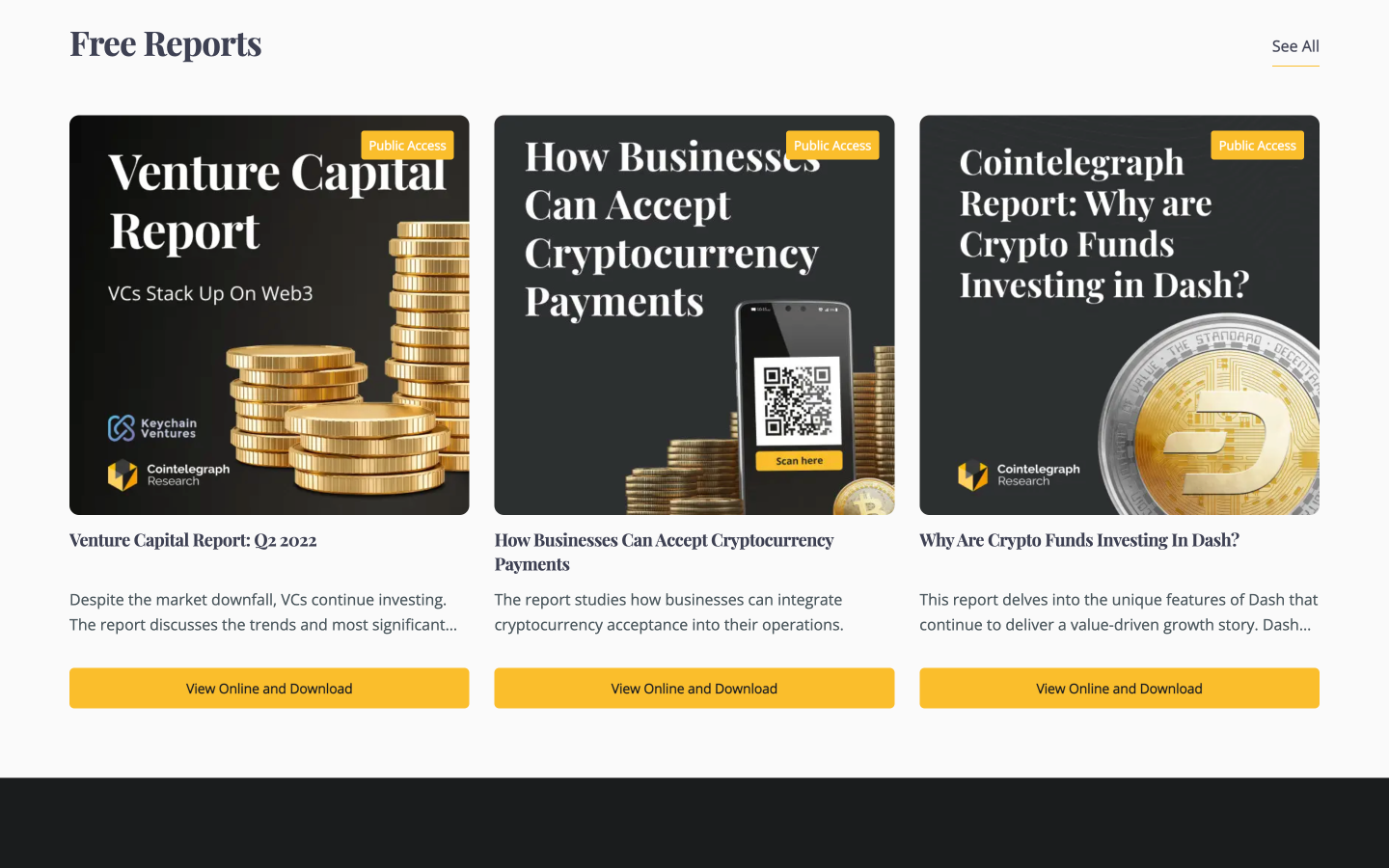 Cointelegraph Research Terminal report listing