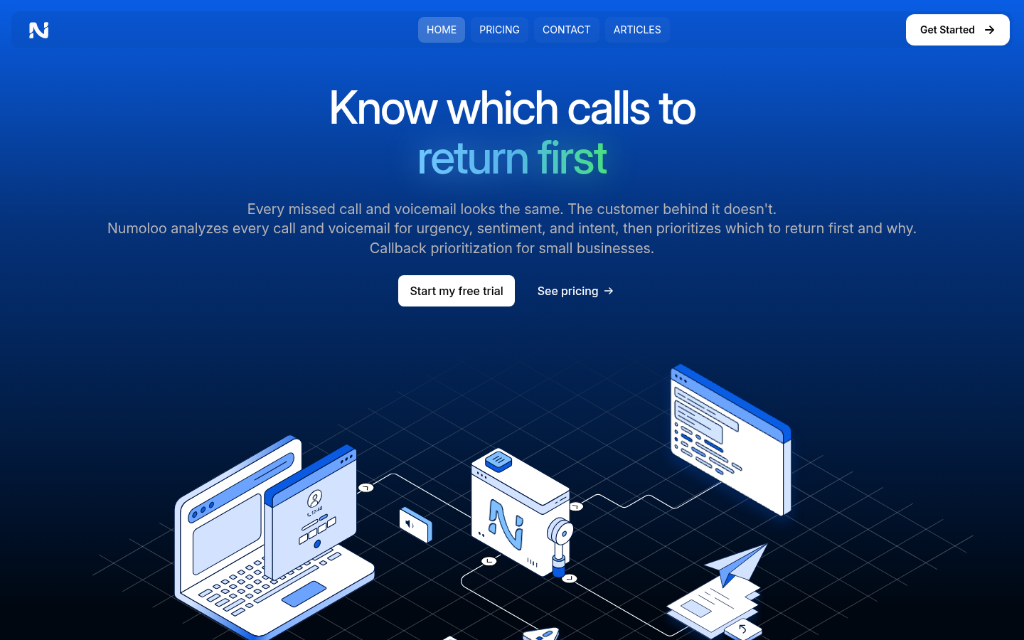 Numoloo marketing site home page